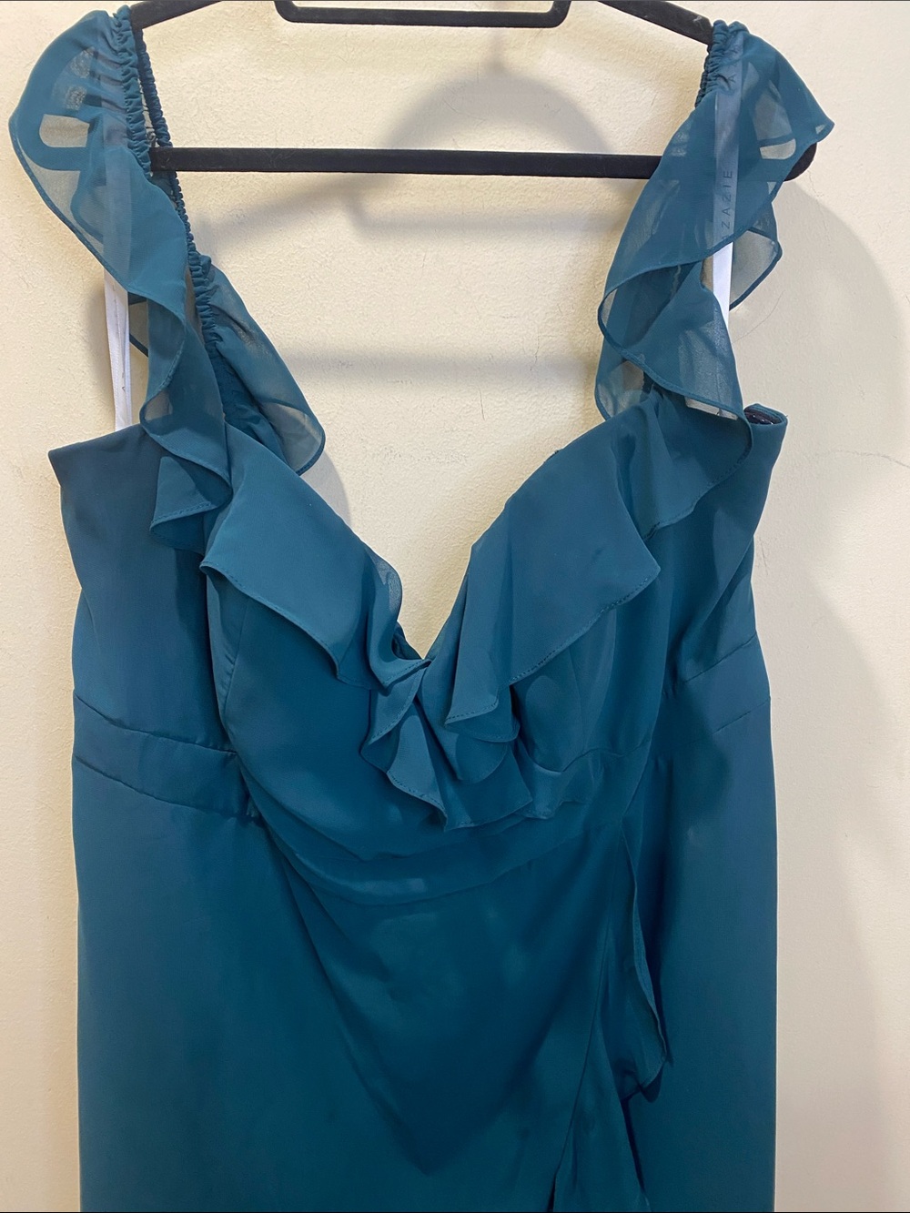 AZAZIE Teal Ruffle V-Neck Maxi Dress Gown Sx A26 - Picture 10 of 12